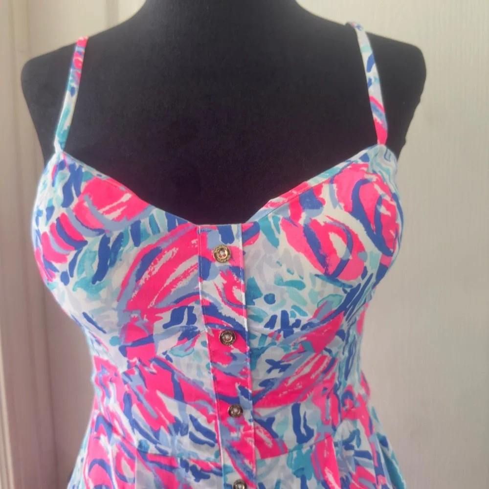LILLY PULITZER EASTON DRESS COSMIC CORAL "CRACKED UP" Size 00 - Picture 2 of 16